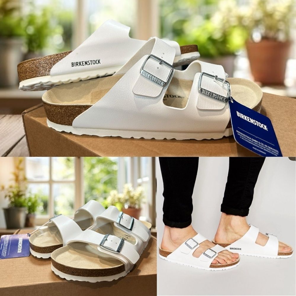 New Birkenstock Arizona Regular Width White Sandals Size 43